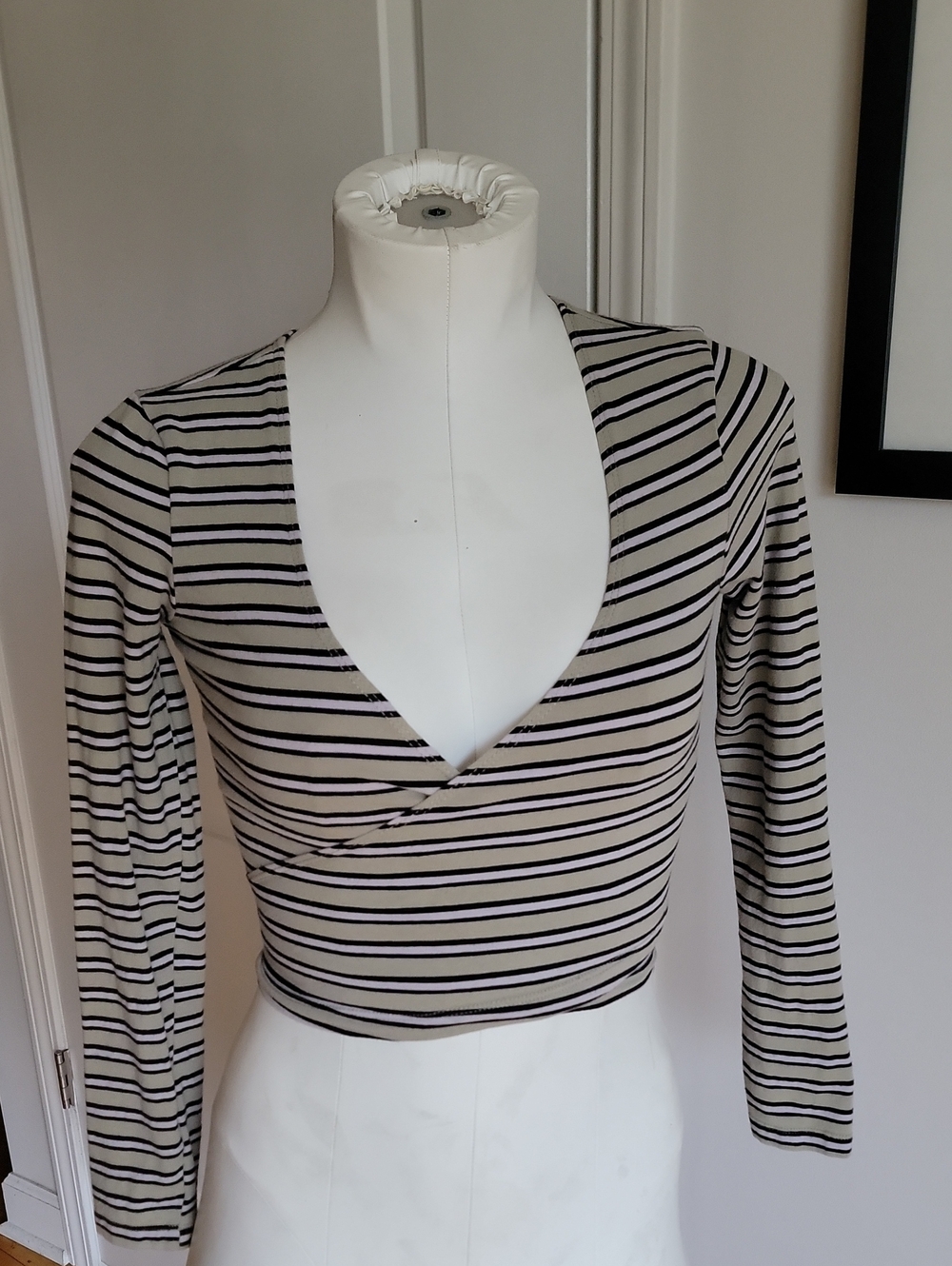 Urban Outfitters Sage Green Striped Ballet Wrap Crop Top XS